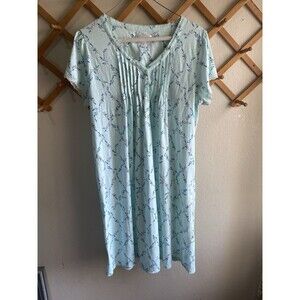 Vtg Miss Elaine Dress Sleepwear Cotton Granny style Pj  Blue  Flowers Size M